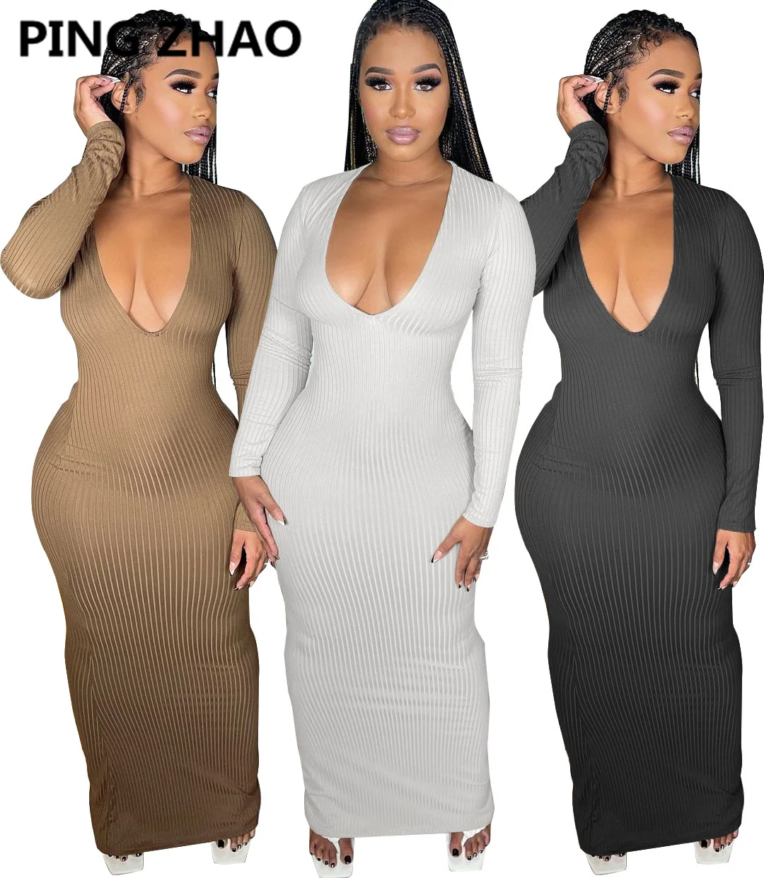 PING ZHAO Ribbed Knitted Women Long Sleeve V Neck Bodycon Maxi Dress Sexy Streetwear Party Club Elegant Long Dresses
PING ZHAO Ribbed Knitted Women Long Sleeve V Neck Bodycon Maxi Dress Sexy Streetwear Party Club Elegant Long Dresses
