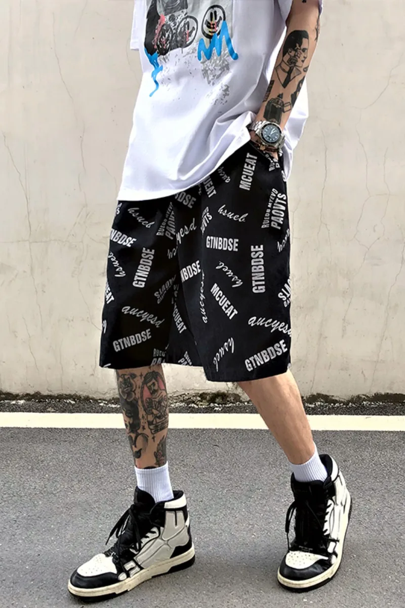 Hip hop shorts women's summer ins retro alphabet print straight Capris loose BF casual wide leg pants 
Hip hop shorts women's summer ins retro alphabet print straight Capris loose BF casual wide leg pants