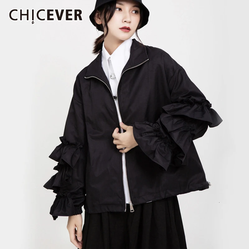 CHICEVER с оборками, черные женские куртки на шнурке, воротник с лацканами, с длинным рукавом, на молнии, Свободное пальто большого размера, женс...
CHICEVER с оборками, черные женские куртки на шнурке, воротник с лацканами, с длинным рукавом, на молнии, Свободное пальто большого размера, женс...