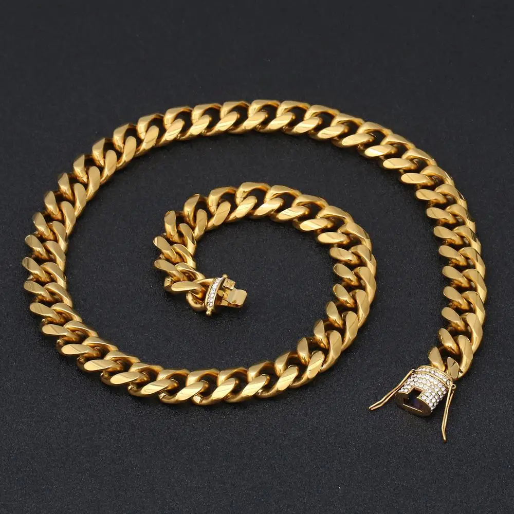 Top Quality 316L Stainless Steel Jewelry Halloween Gift Men's Gold Tone Curb Cuban Link Chain Necklace with Rhinestone 14mm*75cm
Top Quality 316L Stainless Steel Jewelry Halloween Gift Men's Gold Tone Curb Cuban Link Chain Necklace with Rhinestone 14mm*75cm