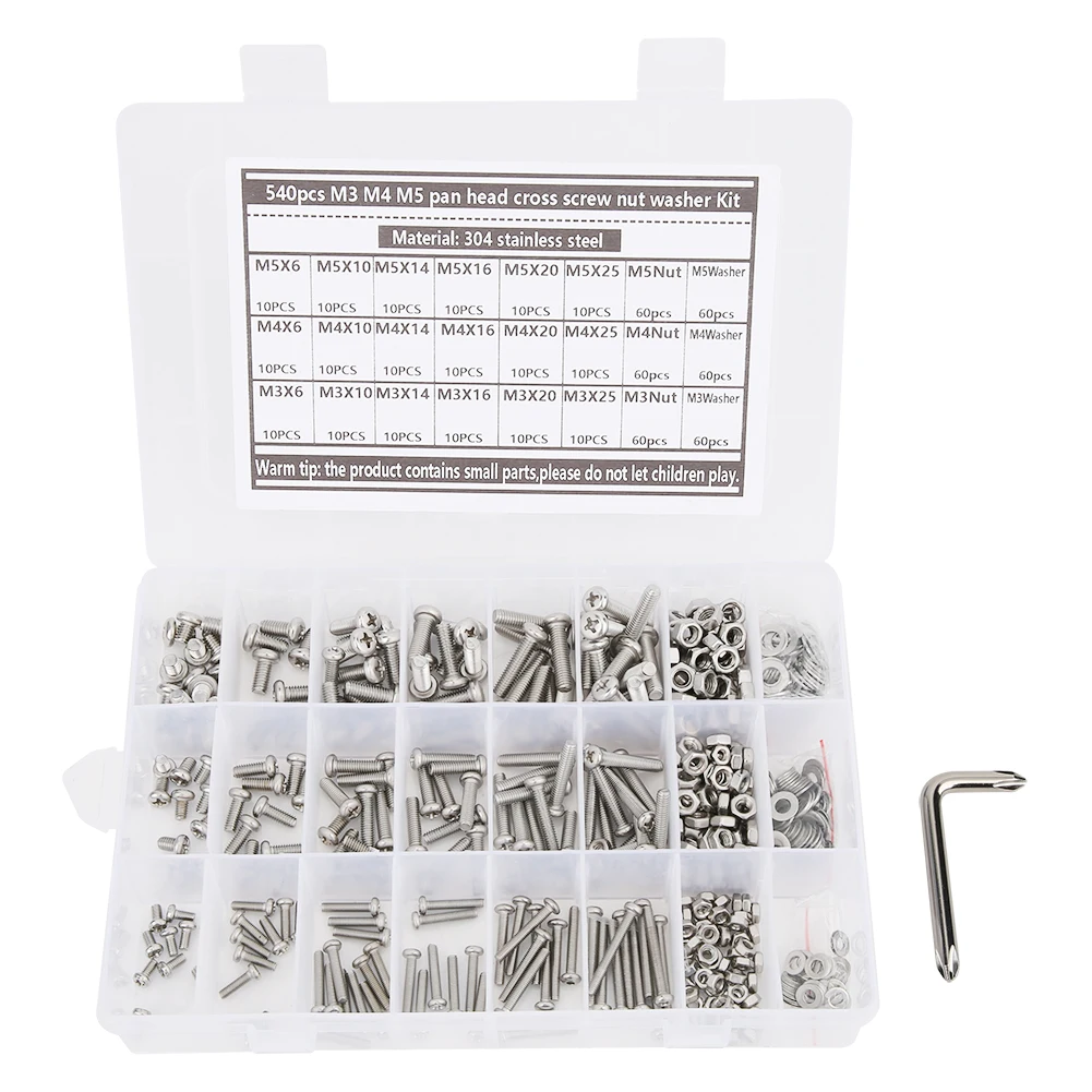 540Pcs Pan Head Hex Socket Screw Set 304 Stainless Steel M3 M4 M5 + 1Pc Screwdriver
540Pcs Pan Head Hex Socket Screw Set 304 Stainless Steel M3 M4 M5 + 1Pc Screwdriver