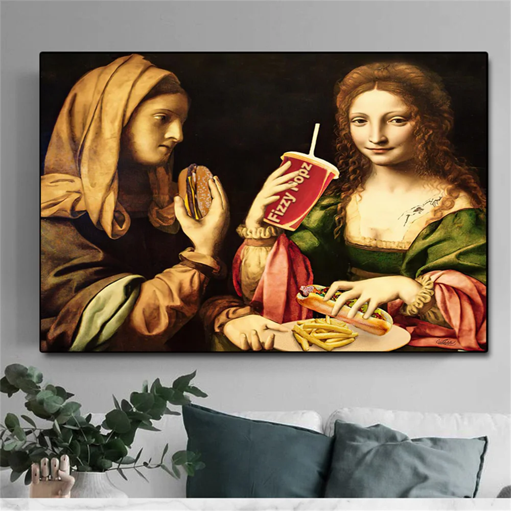 Funny Maria eating burger cola Canvas Painting Wall Art Picture Home Decor posters For Living Room Catholic Church Room Mural
Funny Maria eating burger cola Canvas Painting Wall Art Picture Home Decor posters For Living Room Catholic Church Room Mural