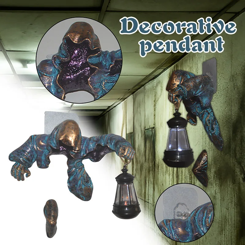 Grim Reaper Statue Wall Lamp Creepy Wizard Holding A Lantern Coming Through The Wall Hanging Resin Wall Art Night Light Бра 
Grim Reaper Statue Wall Lamp Creepy Wizard Holding A Lantern Coming Through The Wall Hanging Resin Wall Art Night Light Бра