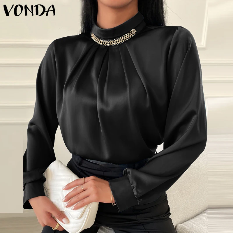 Женские атласные рубашки 2021 VONDA, Сексуальная Блузка с длинным рукавом и ложным воротником, Женская Повседневная однотонная женская рубашка
Женские атласные рубашки 2021 VONDA, Сексуальная Блузка с длинным рукавом и ложным воротником, Женская Повседневная однотонная женская рубашка