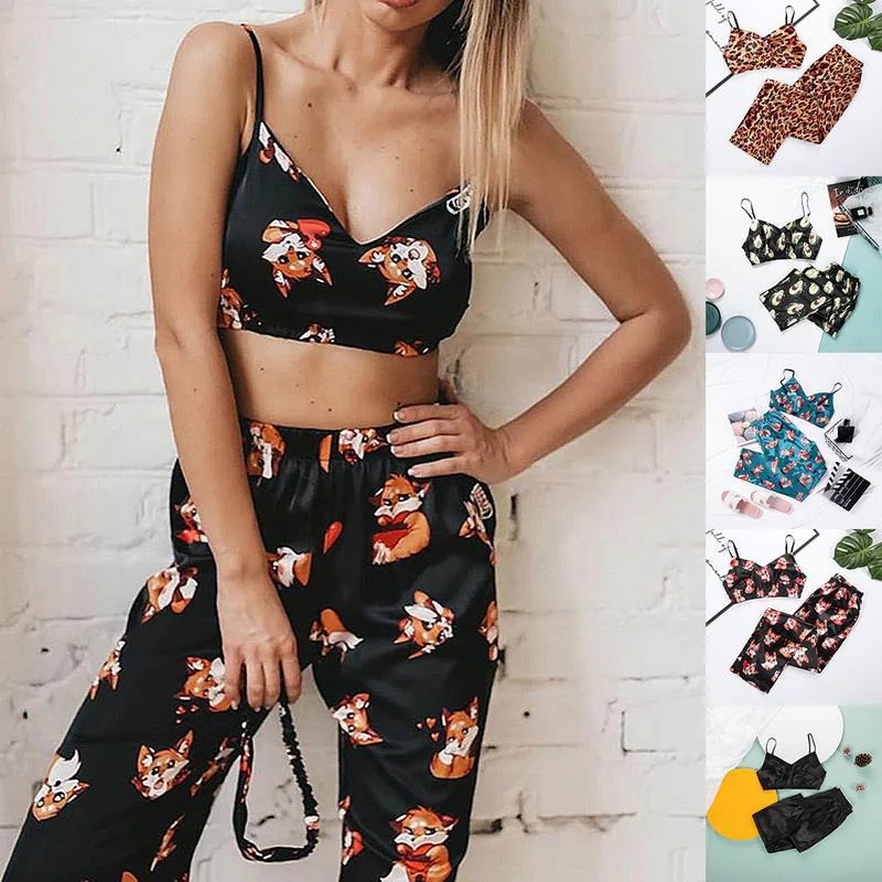 Spaghetti Strap Fox Pajamas Print Summer Two Piece Set Top And Pants Sleepwear Satin Women V Neck Sexy Nightwear Pattern
Spaghetti Strap Fox Pajamas Print Summer Two Piece Set Top And Pants Sleepwear Satin Women V Neck Sexy Nightwear Pattern