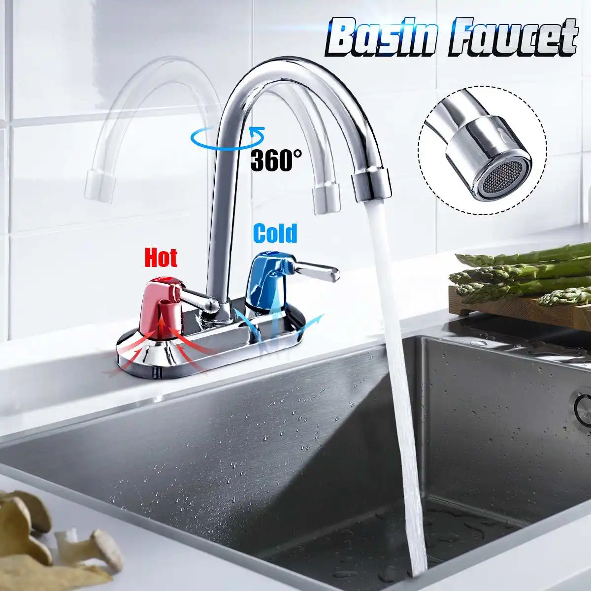 Kitchen Faucet Brass Water Tap Deck Mounted Dual Handles 2 Ways Hot and Cold Water Mixer 360 Degree Rotation Sink Basin Tap
Kitchen Faucet Brass Water Tap Deck Mounted Dual Handles 2 Ways Hot and Cold Water Mixer 360 Degree Rotation Sink Basin Tap