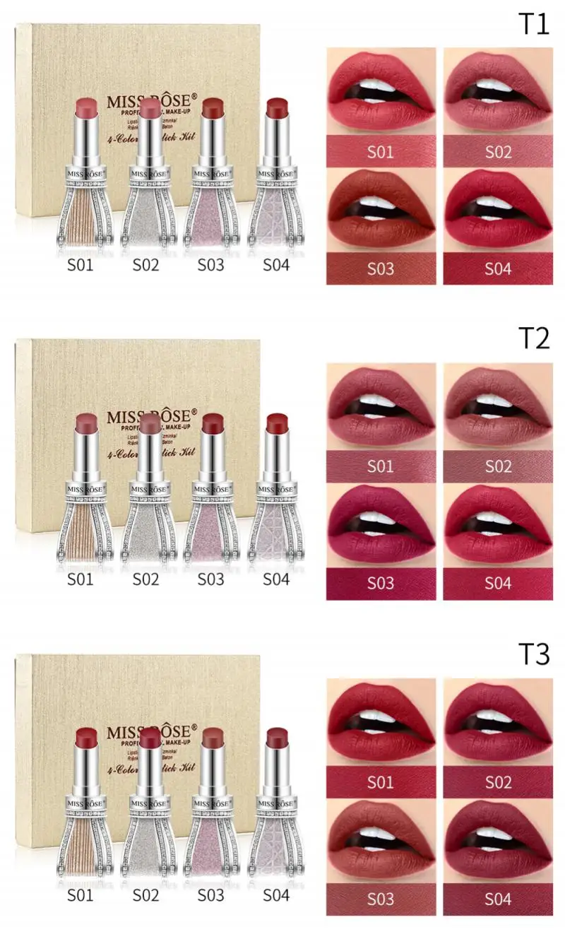 MISS ROSE 4PCS/Set Matte Velvet Lipstick Waterproof And Sweat-proof Not Easy To Fade Long-lasting Lip Stick Red Lip Makeup TSLM2
MISS ROSE 4PCS/Set Matte Velvet Lipstick Waterproof And Sweat-proof Not Easy To Fade Long-lasting Lip Stick Red Lip Makeup TSLM2