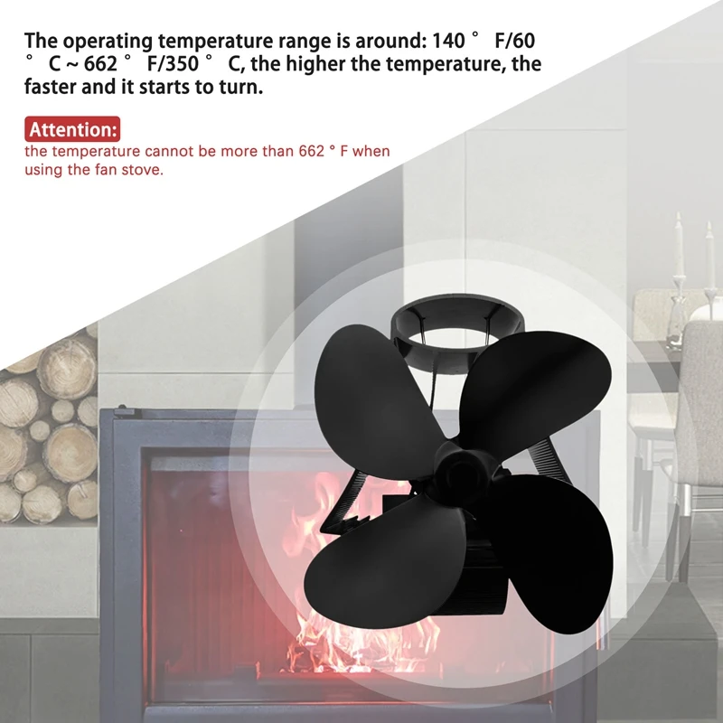 Wall mounted type 4 Blade Heat Powered Stove Fan Log Wood Burner Eco Quiet Home Fireplace Fan Heat Distribution Fuel Saving
Wall mounted type 4 Blade Heat Powered Stove Fan Log Wood Burner Eco Quiet Home Fireplace Fan Heat Distribution Fuel Saving