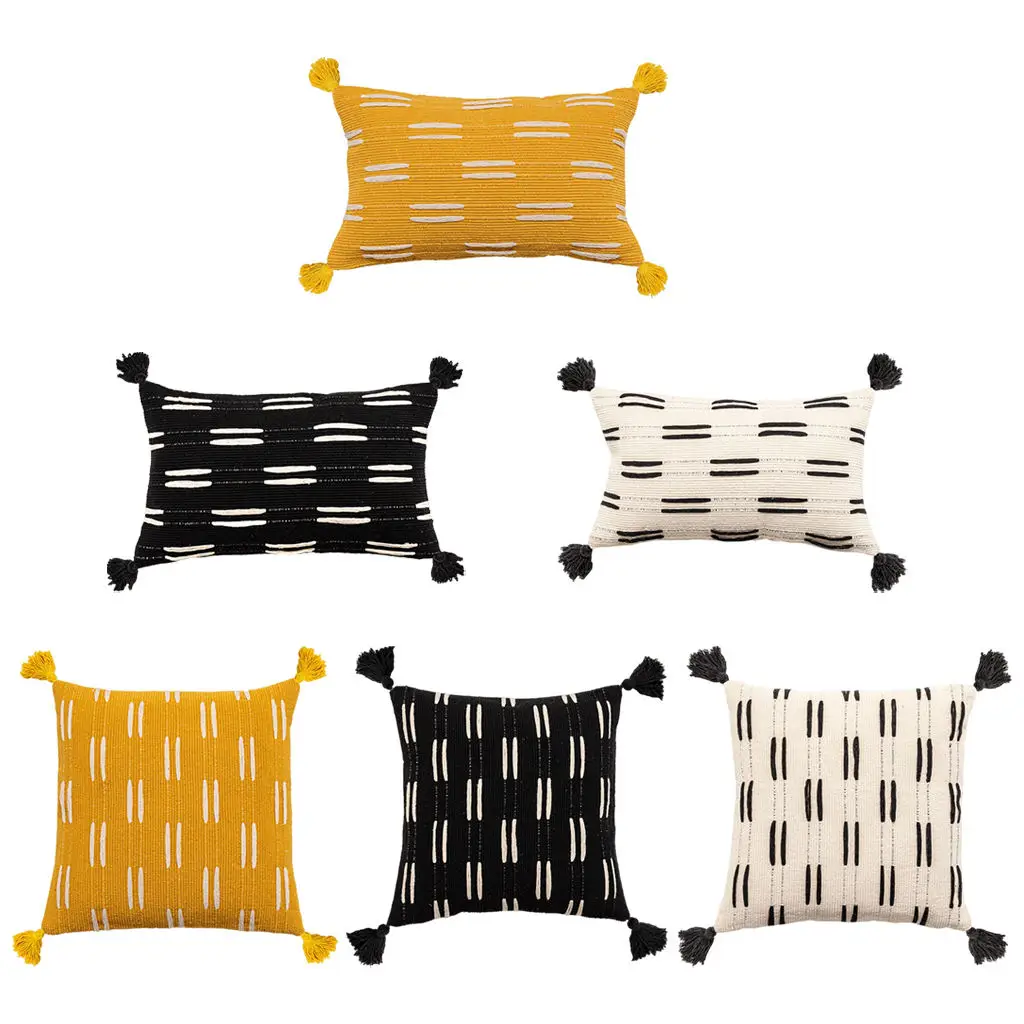 Bohemian Soft Pillow Cover Tufted Four-corner Tassel Elegance Invisible Zipper Textured Cotton Couch Decoration Farmhouse 
Bohemian Soft Pillow Cover Tufted Four-corner Tassel Elegance Invisible Zipper Textured Cotton Couch Decoration Farmhouse