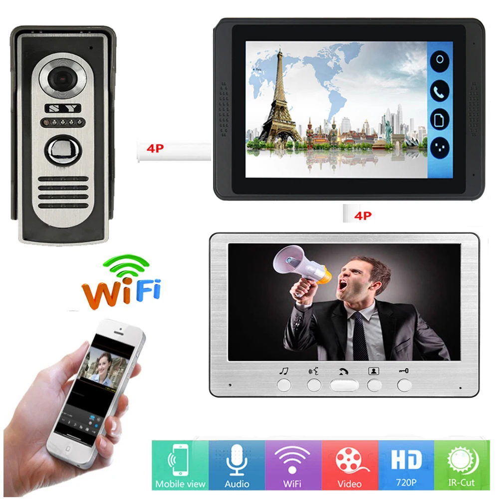 

Video Intercom 7 Inch LCD Wifi Wireless Video Door Phone Doorbell APP Remote Control Visual Speakerphone Unlock Intercom System