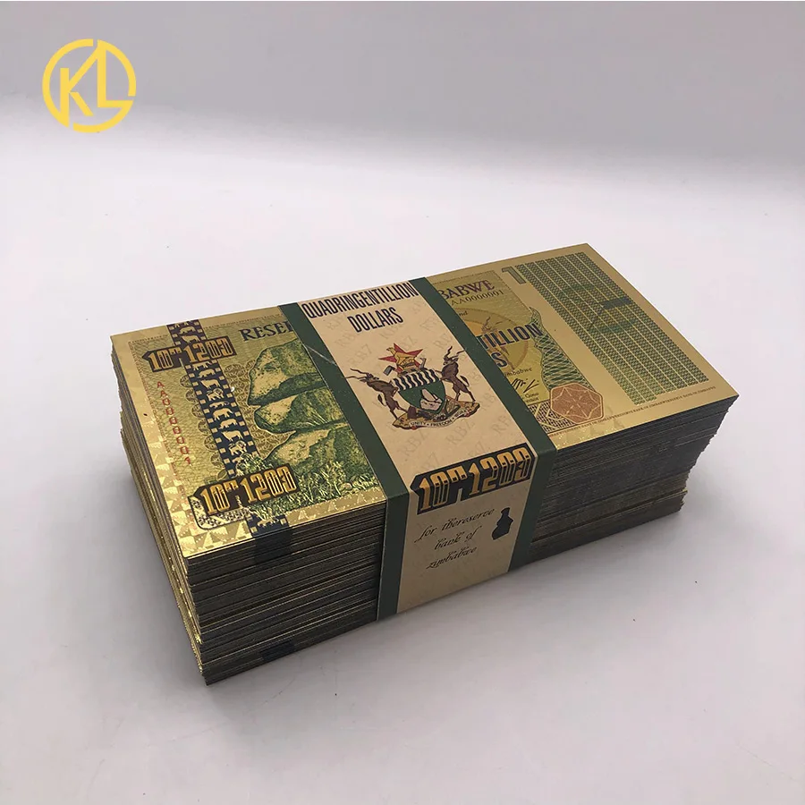 100 pcs/lot New type Zimbabwe Banknote One Quadringentillion dollars Gold Foil Banknote Business Gift
100 pcs/lot New type Zimbabwe Banknote One Quadringentillion dollars Gold Foil Banknote Business Gift