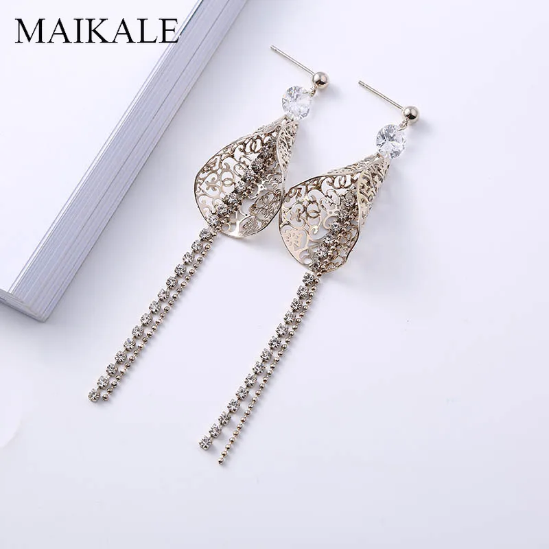 MAIKALE New Fashion Tassel Chain Long Earrings Unique Design Hollow Leaf Cubic Zirconia Dangle Earrings for Women Jewelry Gifts
MAIKALE New Fashion Tassel Chain Long Earrings Unique Design Hollow Leaf Cubic Zirconia Dangle Earrings for Women Jewelry Gifts