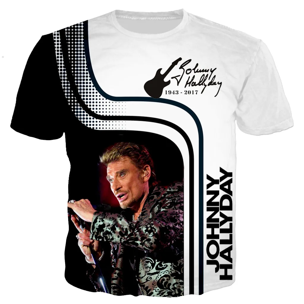 New Arrival Popular Johnny Hallyday 3D Printed T-shirt Men Women Fashion Casual Short Sleeve Harajuku Streetwear Oversized Tops | Мужская