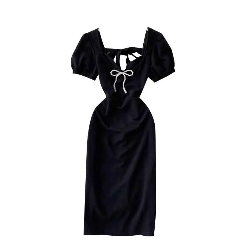 French Retro Style Little Black Dress Formal Dress Western Style Bubble Sleeve Inspirational Backless Lace-up Waist
French Retro Style Little Black Dress Formal Dress Western Style Bubble Sleeve Inspirational Backless Lace-up Waist