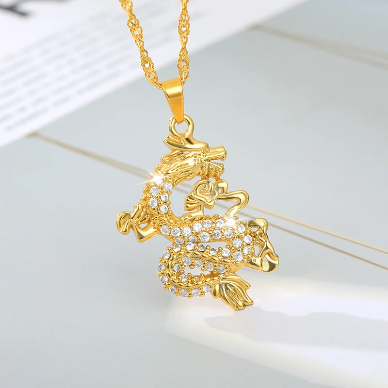 Zircon Dragon Pendant Necklace Women's Men's Jewelry Mascot Lucky Gift Luxury Gold Hip Hop Rap Wear Accessories N00918
Zircon Dragon Pendant Necklace Women's Men's Jewelry Mascot Lucky Gift Luxury Gold Hip Hop Rap Wear Accessories N00918