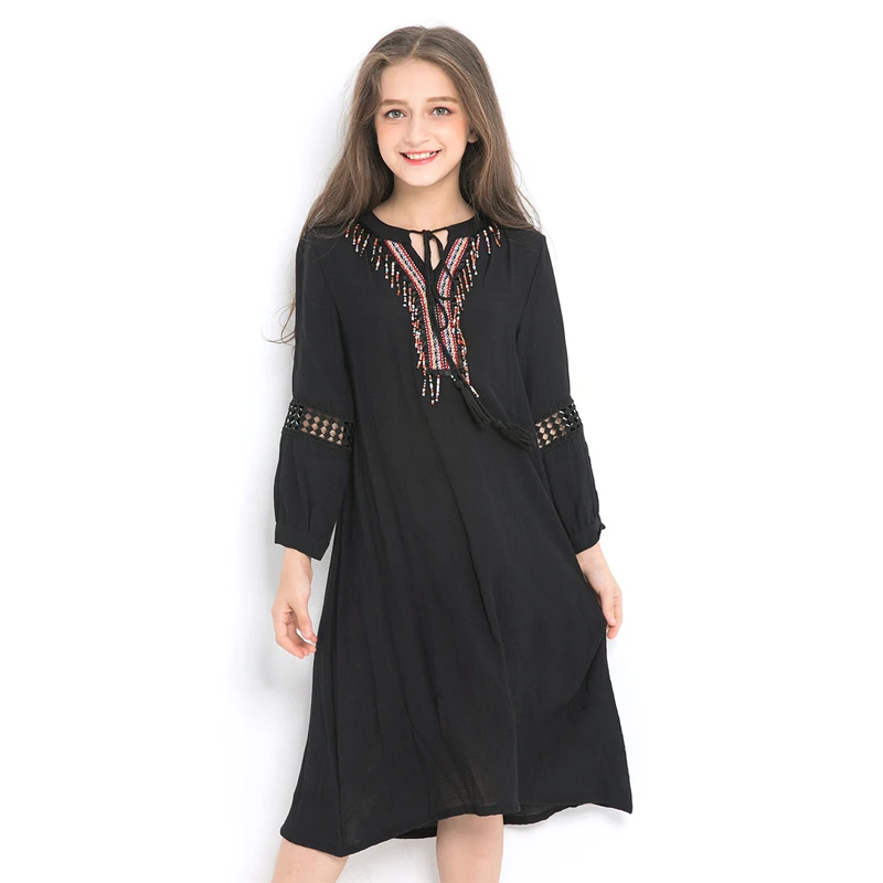 Teenage Girls Chiffon Dress Long Sleeve Embroidery Black Dress Autumn Winter Casual Loose National Wind Girl Children's Clothing
Teenage Girls Chiffon Dress Long Sleeve Embroidery Black Dress Autumn Winter Casual Loose National Wind Girl Children's Clothing