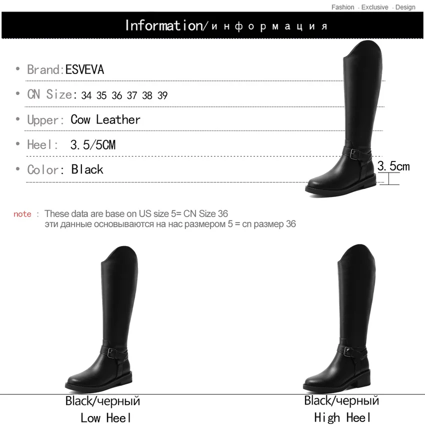 ESVEVA 2020 Women Knee High Boots Cow Leather Concise Long Boots Autumn Winter Round Toe Buckle Zipper Women Shoes Size 34-39
ESVEVA 2020 Women Knee High Boots Cow Leather Concise Long Boots Autumn Winter Round Toe Buckle Zipper Women Shoes Size 34-39