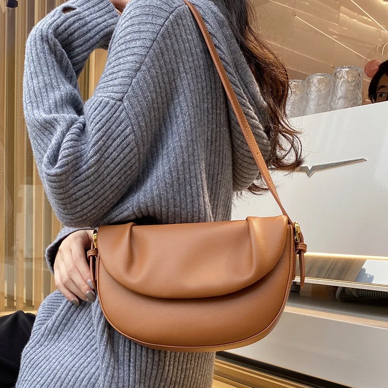 

Кожаная сумка-седло, новинка 2021, модная кожаная женская сумка, универсальная сумка на одно плечо, модная сумка-мессенджер нишевого дизайна
