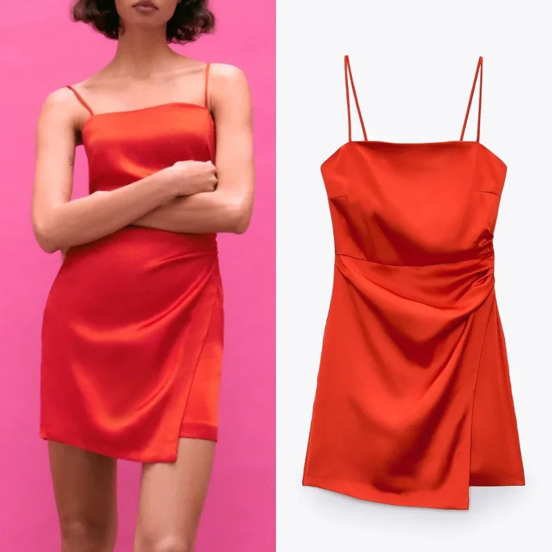 Za Dress Woman Red Satin Mini Summer Dress Women 2021 Backless Slip Sexy Party Dresses Ladies Ruched Strap Short Dresses
Za Dress Woman Red Satin Mini Summer Dress Women 2021 Backless Slip Sexy Party Dresses Ladies Ruched Strap Short Dresses