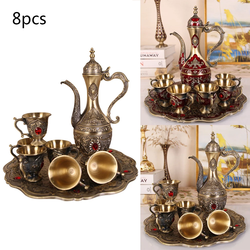 Zinc Alloy Vintage Wine Pot Cup Tray Set EU Style Home Cabinet Ornament Decoration 1 Wine Pot + 6 Wine Cups + 1 Tray
Zinc Alloy Vintage Wine Pot Cup Tray Set EU Style Home Cabinet Ornament Decoration 1 Wine Pot + 6 Wine Cups + 1 Tray