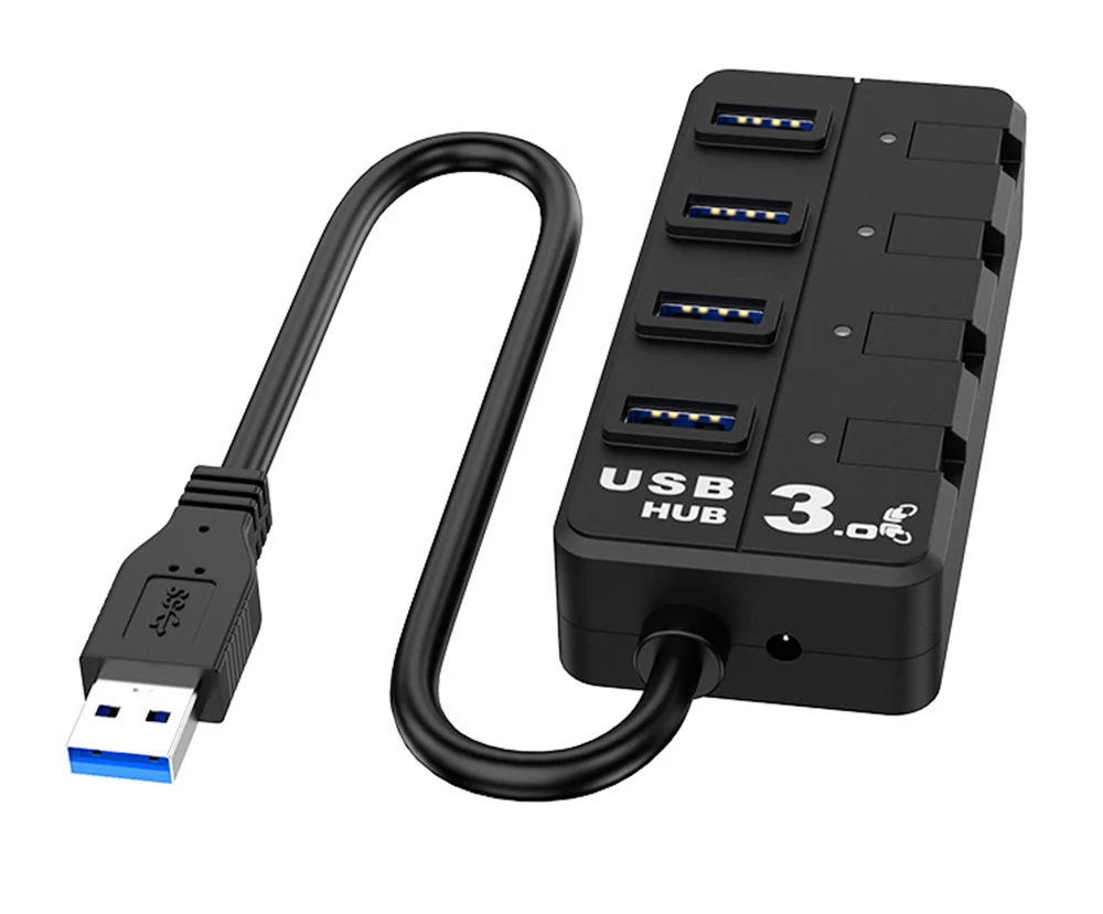

USB3.0 HUB Portable 4-Port USB Splitter With Individual On/Off Switches and LED Light Extension Splitter for Laptop PC Computer