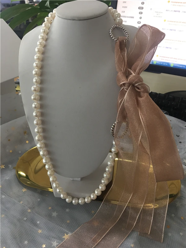 HABITOO Handmade Natural 9-10mm White Cultured Freshwater Pearl Pink Bundled Ribbon Design Elegant Necklace for Jewelry 24inch
HABITOO Handmade Natural 9-10mm White Cultured Freshwater Pearl Pink Bundled Ribbon Design Elegant Necklace for Jewelry 24inch