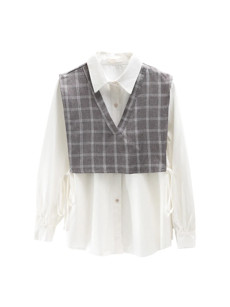 Fake two-piece shirt women spring retro Hong Kong style flavor plaid stitching loose long-sleeved chic top
Fake two-piece shirt women spring retro Hong Kong style flavor plaid stitching loose long-sleeved chic top