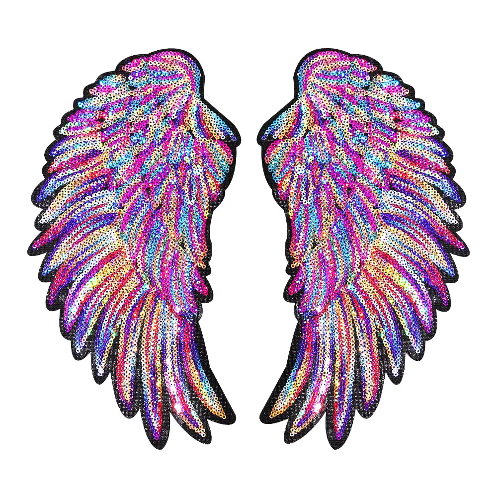 

Colorful Rainbow Feather Sequin Wings Embroidered Patches Sew Iron on Badges for Clothes Diy Appliques Craft Decor Stickers