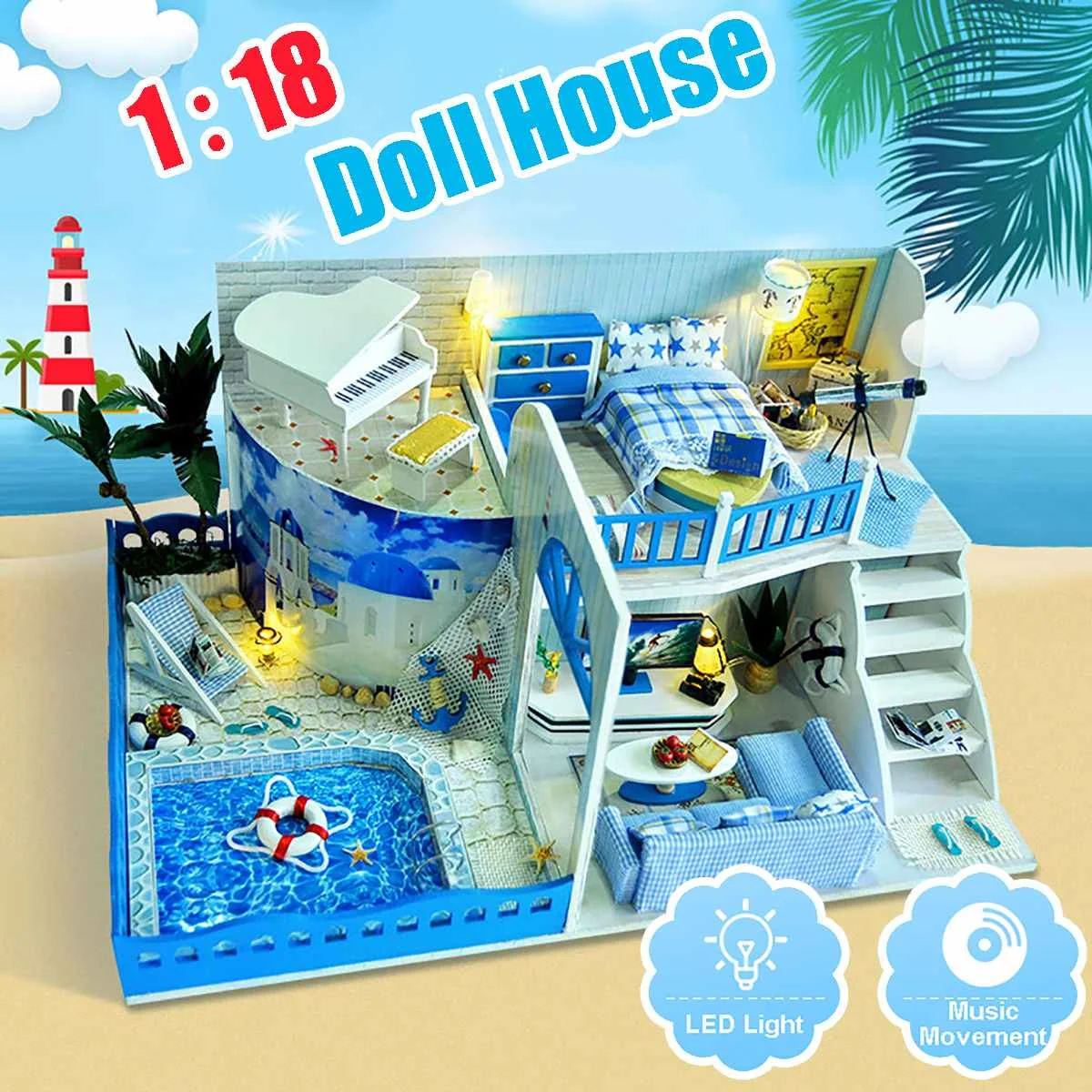 DIY Doll House Wooden Doll Houses Miniature Dollhouse Furniture Kit Seaside Home Toys for Children Christmas Gift
DIY Doll House Wooden Doll Houses Miniature Dollhouse Furniture Kit Seaside Home Toys for Children Christmas Gift