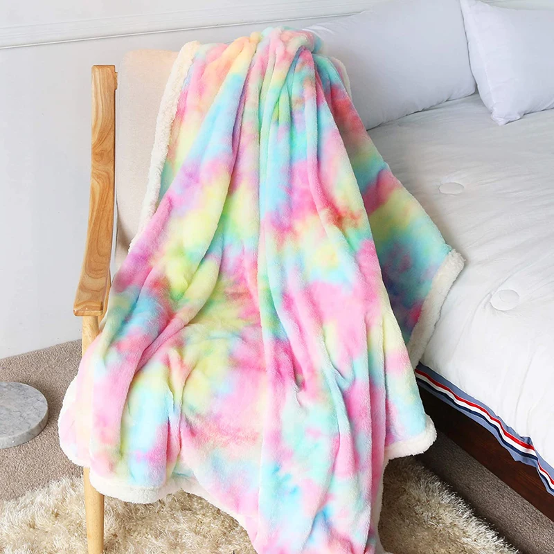 

Rainbow Plush Super Soft Blanket Colorful Bedding Sofa Cover Furry Fuzzy Fur Warm Throw Cozy Couch Blanket For Winter
