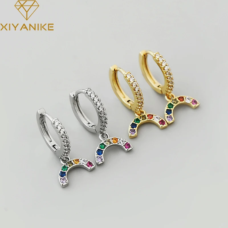 XIYANIKE Silver Color 2021 Hot Sale Rainbow Multicolored Diamond Pendant Hoop Earrings Female Fashion Sweet Birthday Gift 
XIYANIKE Silver Color 2021 Hot Sale Rainbow Multicolored Diamond Pendant Hoop Earrings Female Fashion Sweet Birthday Gift