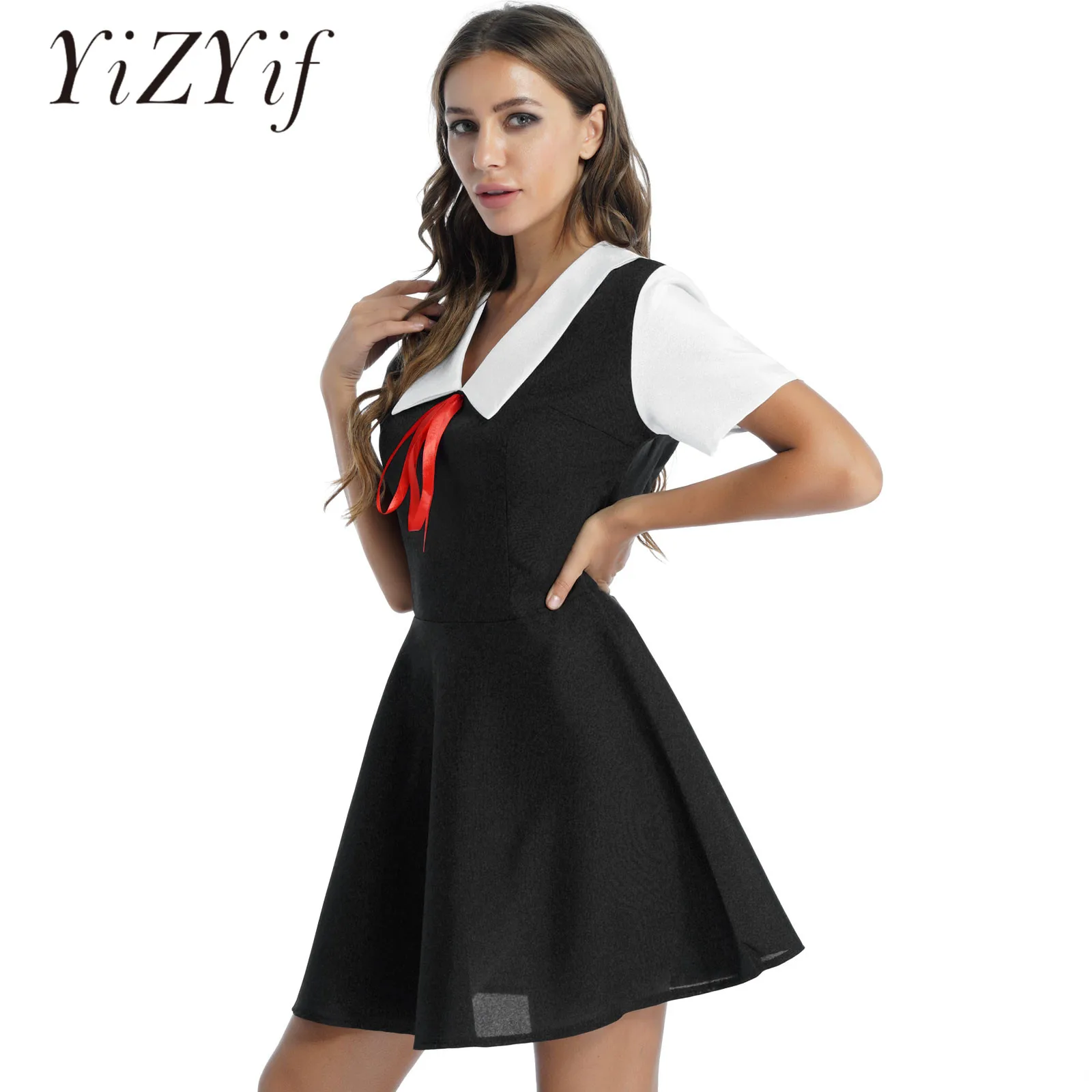 Womens Ladies Schoolgirl Uniform Fancy Anime Cosplay Costume Summer Sailor Collar Short Sleeve Flared Dress for Sexy Role play
Womens Ladies Schoolgirl Uniform Fancy Anime Cosplay Costume Summer Sailor Collar Short Sleeve Flared Dress for Sexy Role play