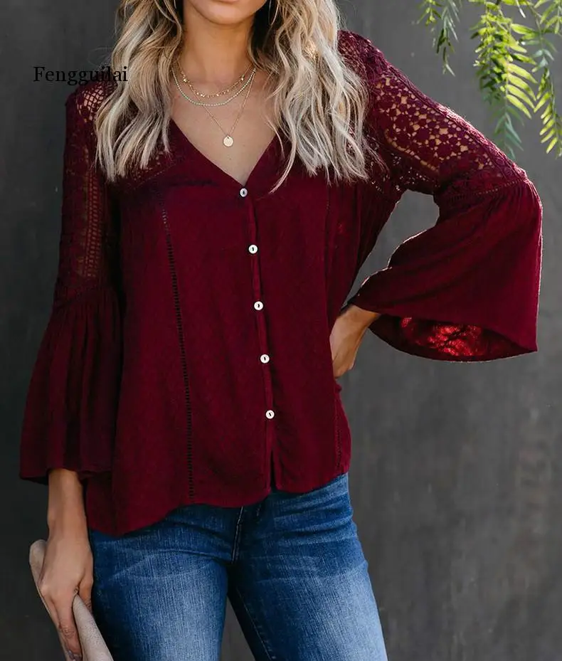 Womens hot summer hollow crochet shirt solid color sexy V-neck horn long-sleeved loose top lady Knitted shirt girl sweater
Womens hot summer hollow crochet shirt solid color sexy V-neck horn long-sleeved loose top lady Knitted shirt girl sweater