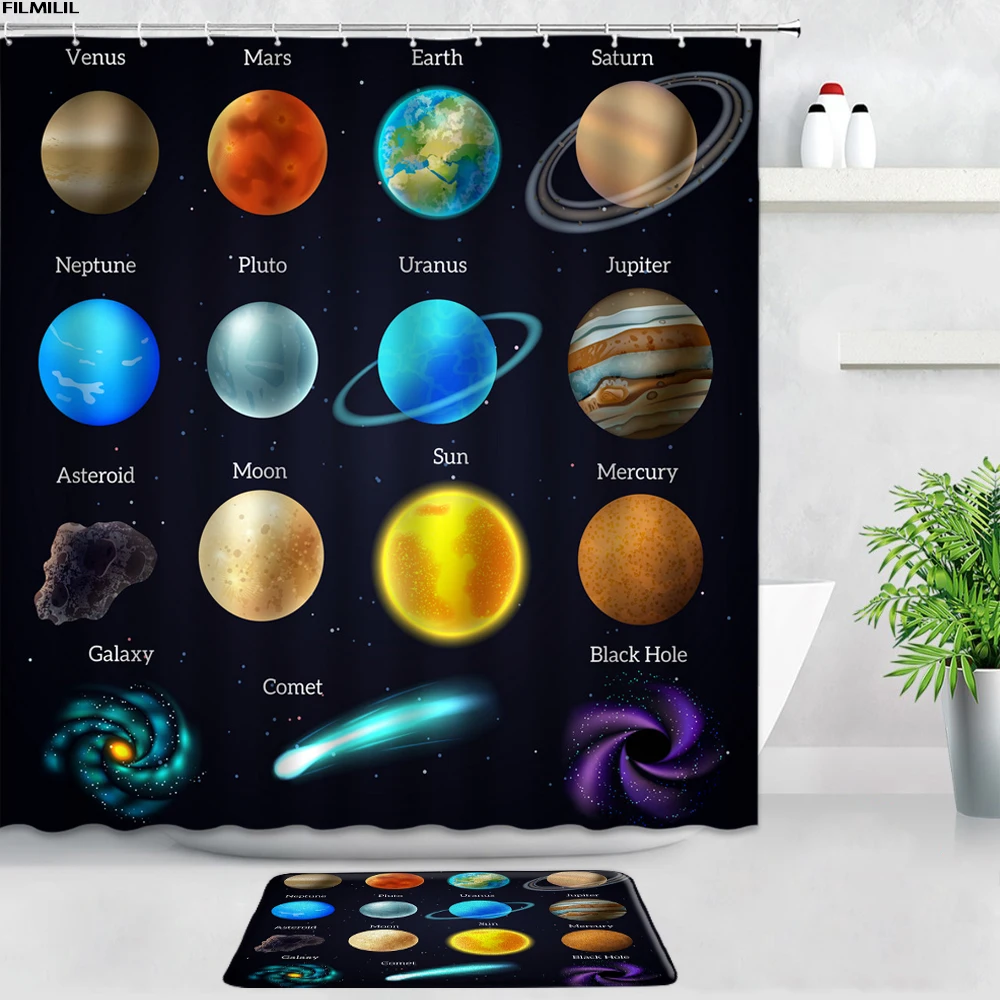 Cartoon Planet Space Kids Shower Curtains Bath Mat Set Earth Universe Children Home Decor Bedroom Door Pad Bathroom Non-slip Rug
Cartoon Planet Space Kids Shower Curtains Bath Mat Set Earth Universe Children Home Decor Bedroom Door Pad Bathroom Non-slip Rug