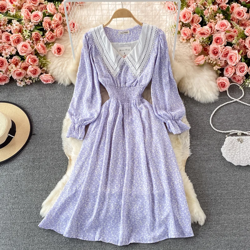 Uulutonica Autumn Women Elegant Fashion A-line Print Full Folds Mid-calf Puff Sleeve Empire Peter Pan Collar Chiffon Dress
Uulutonica Autumn Women Elegant Fashion A-line Print Full Folds Mid-calf Puff Sleeve Empire Peter Pan Collar Chiffon Dress