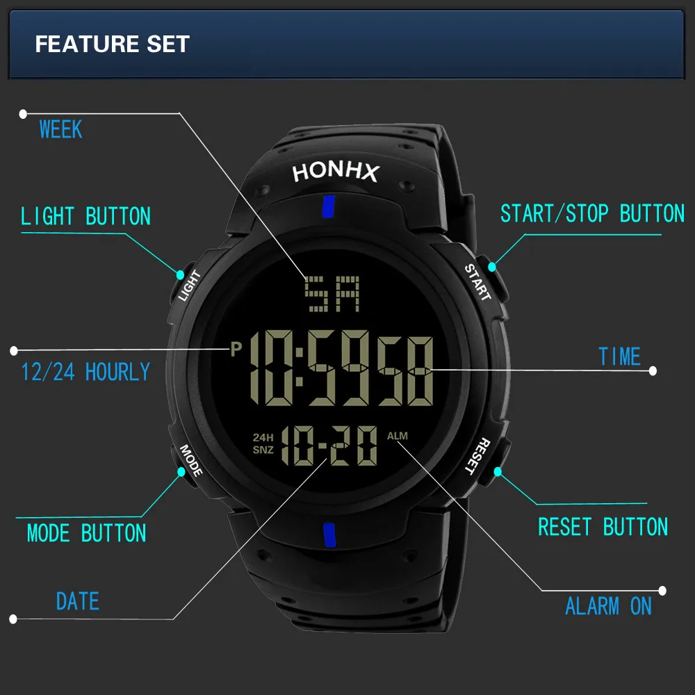 Fashion Men's LED Camping Out Digital Quartz Military Luxury Sport Date Watch montre en bois reloj masculino montre de marque
Fashion Men's LED Camping Out Digital Quartz Military Luxury Sport Date Watch montre en bois reloj masculino montre de marque