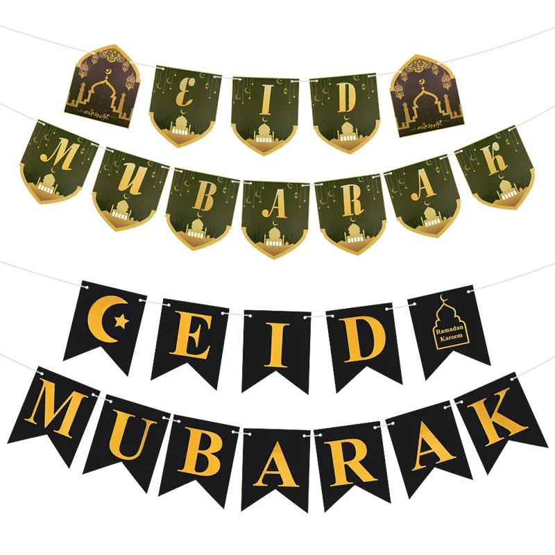 

Eid Mubarak Banner Bunting Ramadan Decoration Moon and Star Paper Garland Islamic Muslim Eid Al-Fitr Party Supplies Photo Booth