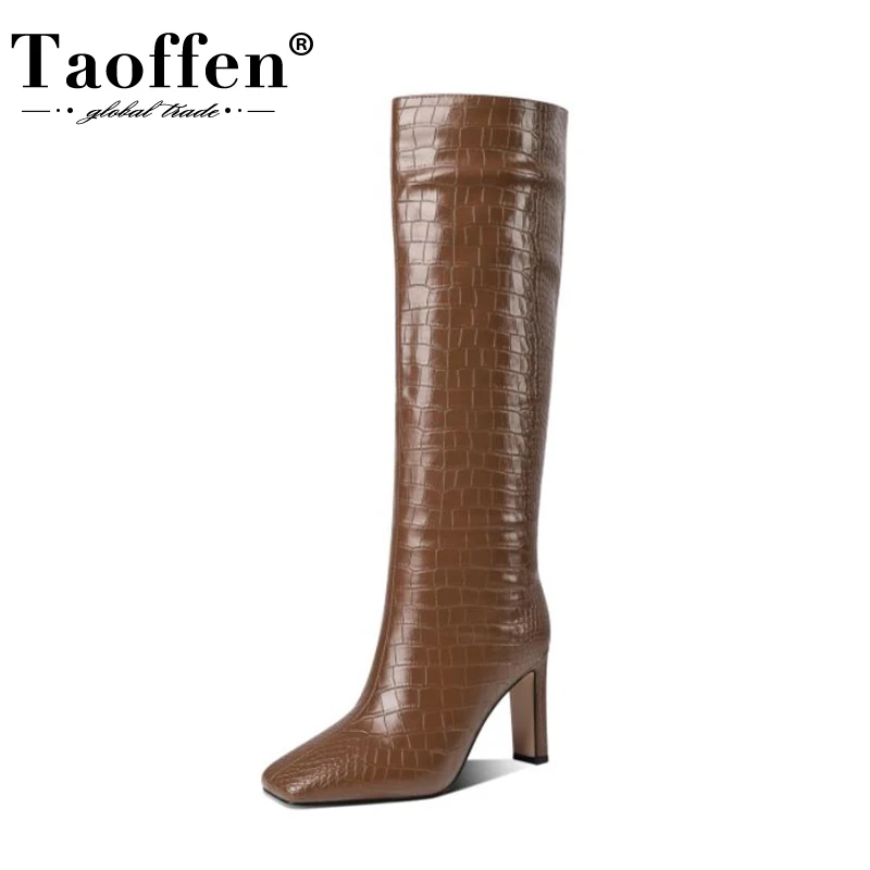 

Женские сапоги на высоком каблуке Taoffen, зимние сапоги с квадратным носком, вечерние сапоги до колена, размеры 34-43