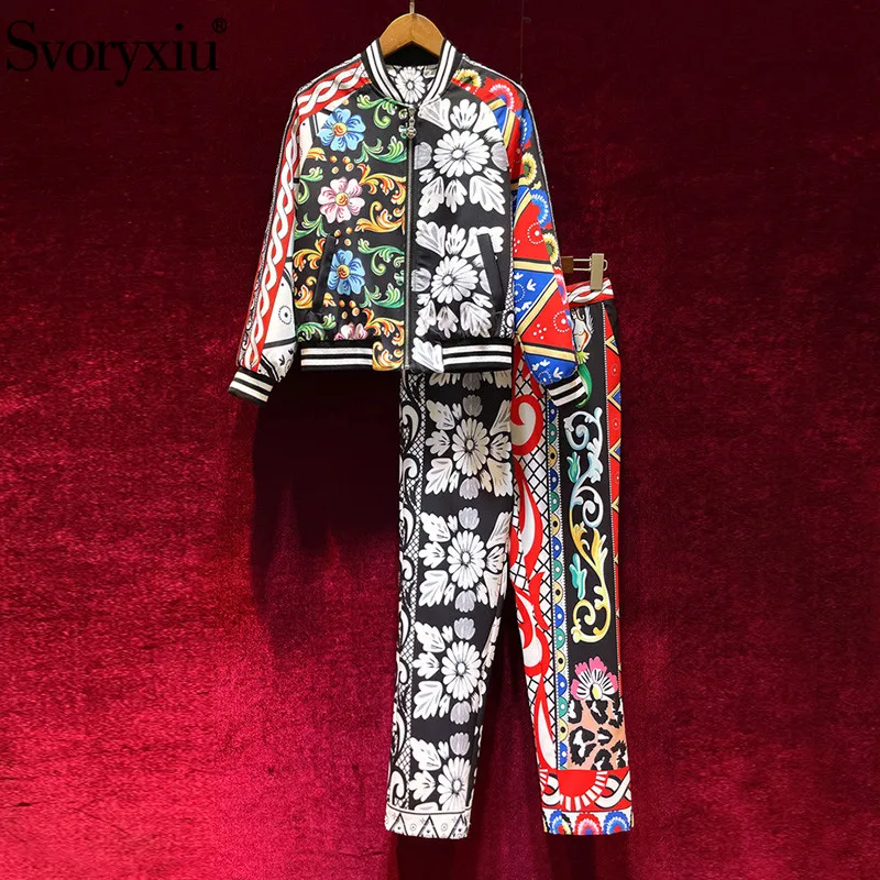 Svoryxiu Runway Designer Autumn Fashion Two Piece Set Women's Vintage Lining Print Long Sleeve Jackets + Pants 2021New Twinset
Svoryxiu Runway Designer Autumn Fashion Two Piece Set Women's Vintage Lining Print Long Sleeve Jackets + Pants 2021New Twinset