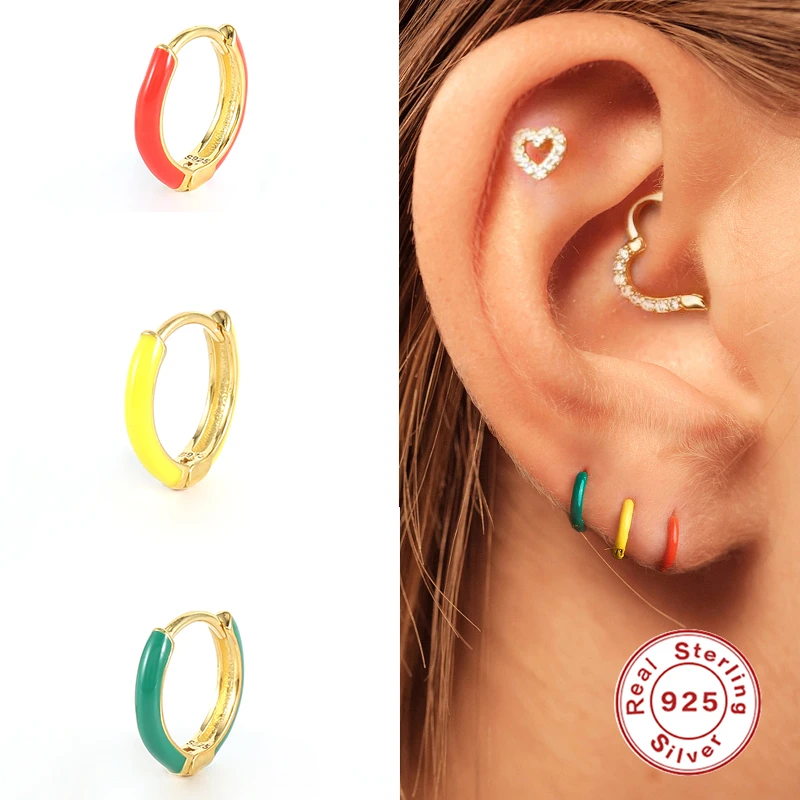 

Aide Woman's Earrings 925 Silver Neon Huggies Earring Enamel Dripping Oil Cartilage Round Hoop Earring For Women Wedding Gift