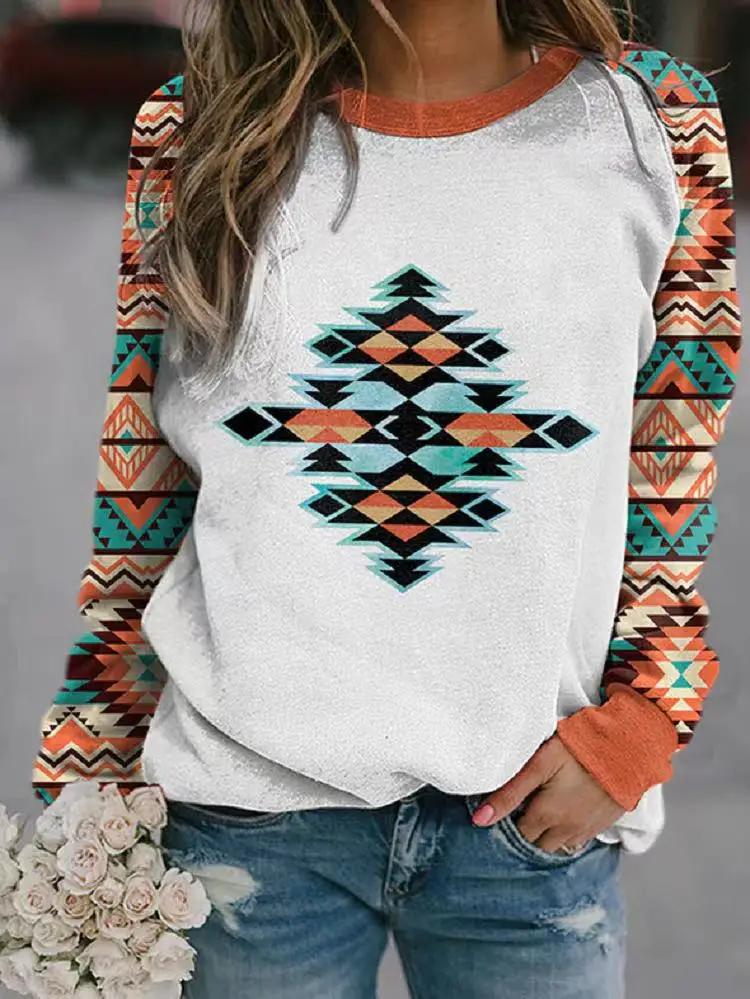 Women Sweatshirts 2021 New Autumn and Winter Women's Retro Print Geometric Round Neck Long Sleeve Sweatshirt Women 
Women Sweatshirts 2021 New Autumn and Winter Women's Retro Print Geometric Round Neck Long Sleeve Sweatshirt Women