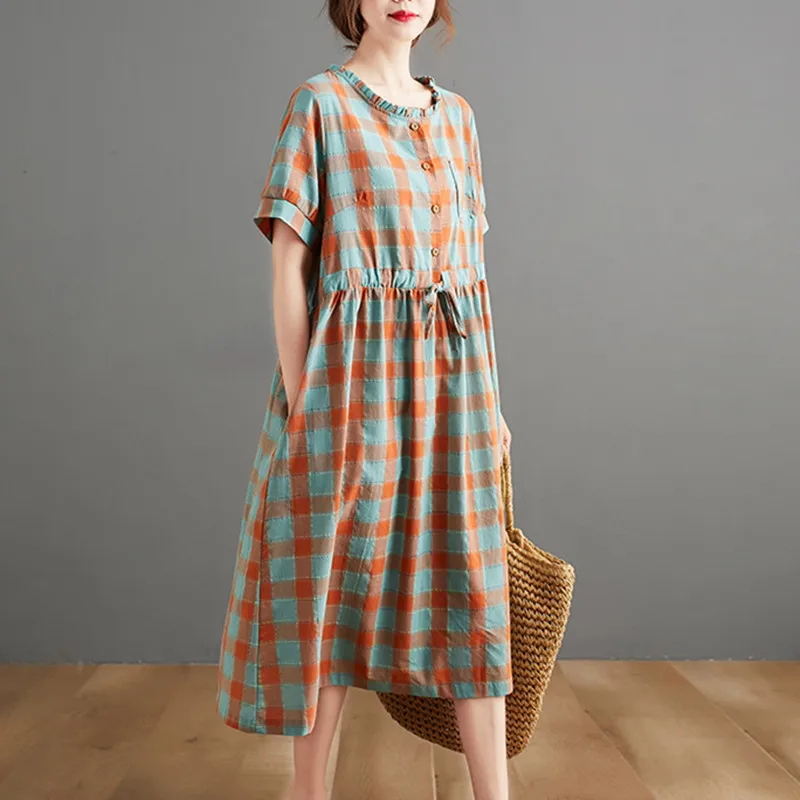 2021 New Arrival Japan Style Sweet Girl's Dress Short Sleeve Korea Design Plaid Summer Dress Cotton Linen Women Casual Dress
2021 New Arrival Japan Style Sweet Girl's Dress Short Sleeve Korea Design Plaid Summer Dress Cotton Linen Women Casual Dress