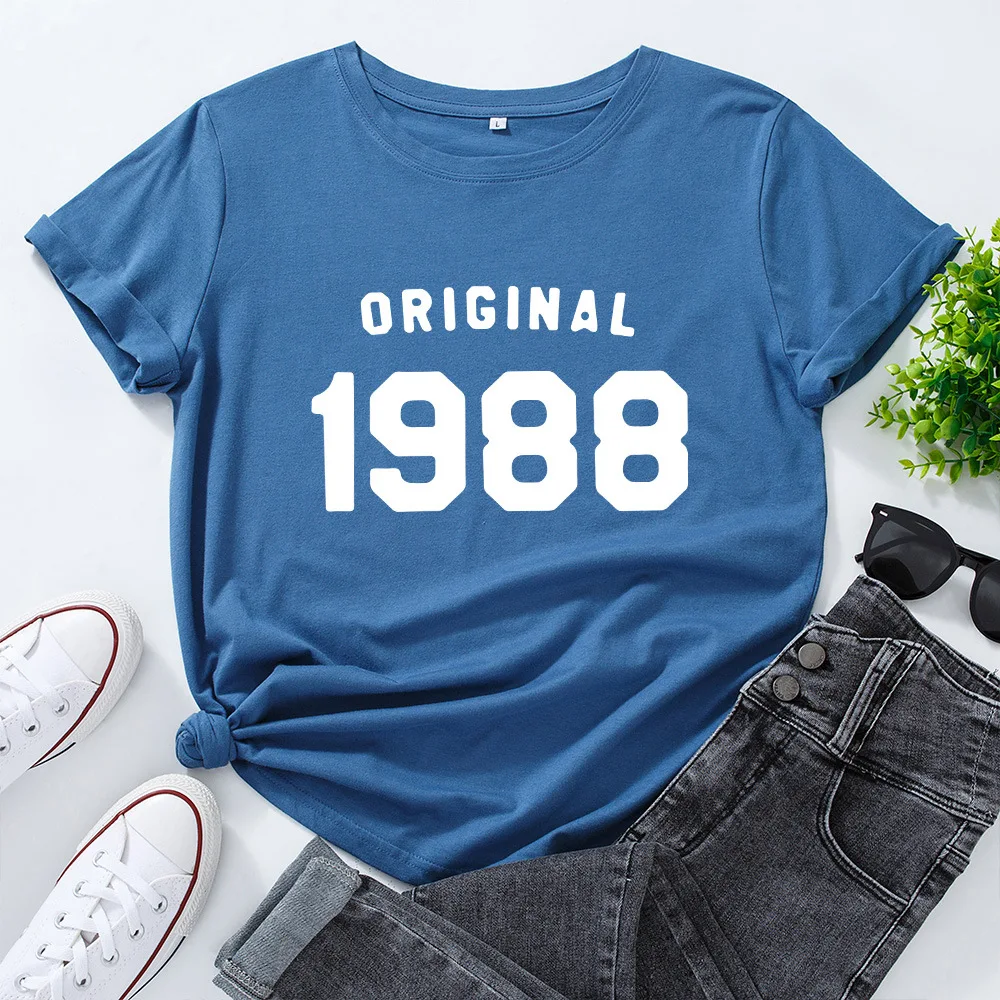 Short Sleeve 100%Cotton T-shirt Women Origin 1988 Print Basic Tshirt Streetwear Summer Tops Female Tee Shirts
Short Sleeve 100%Cotton T-shirt Women Origin 1988 Print Basic Tshirt Streetwear Summer Tops Female Tee Shirts