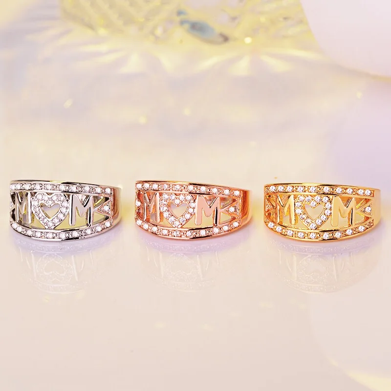 Fashion Silver Color CZ Stone Female Ring Gold Letter Mom Ring for Woman Mother's Day gift
Fashion Silver Color CZ Stone Female Ring Gold Letter Mom Ring for Woman Mother's Day gift