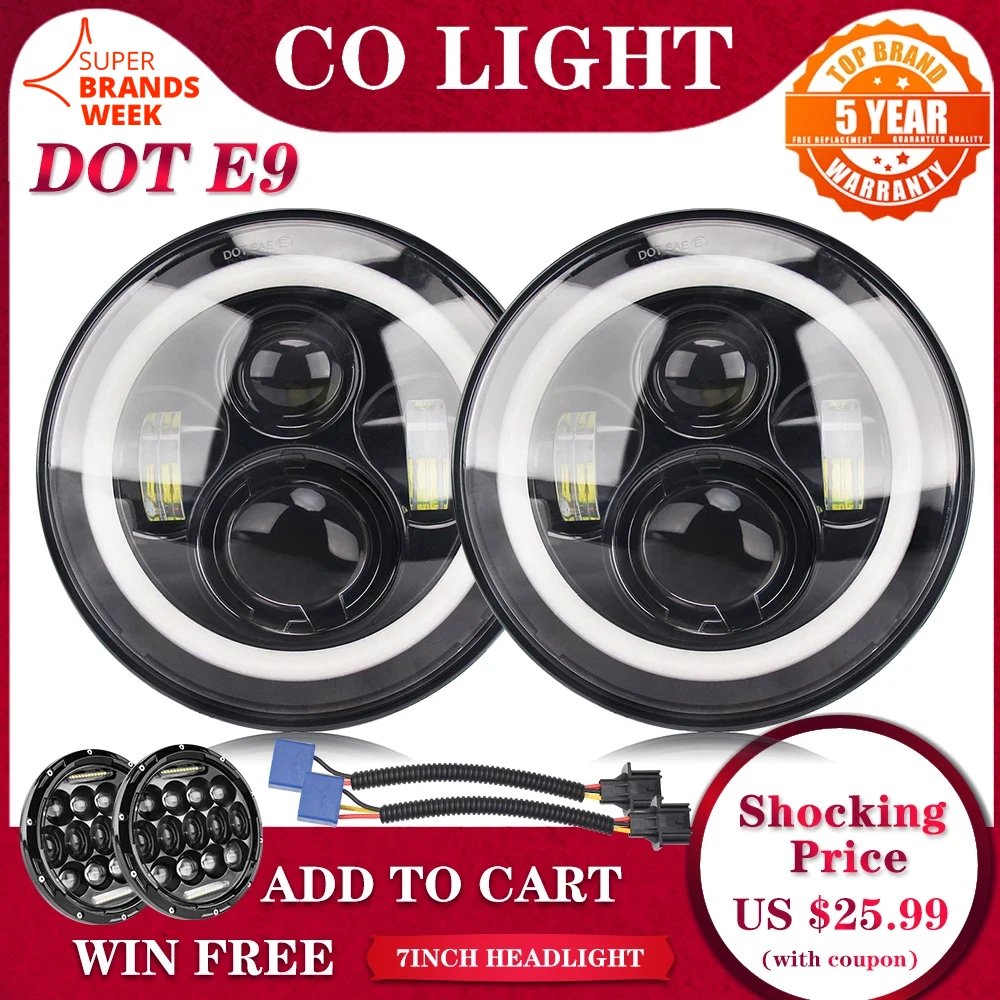 2023 CO LIGHT 7inch LED Headlight 80W DRL Halo Angle Eyes Led Headlamp 12V 24V DOT E9 High Low Turn Signal for Lada Niva
2023 CO LIGHT 7inch LED Headlight 80W DRL Halo Angle Eyes Led Headlamp 12V 24V DOT E9 High Low Turn Signal for Lada Niva