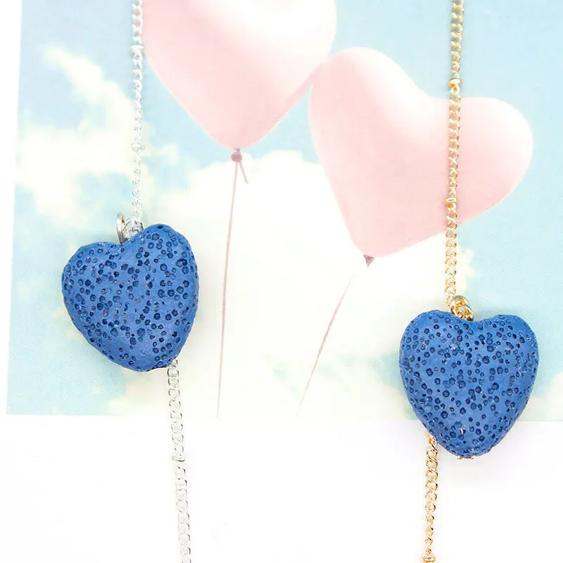 Creative New Blue Heart Stone Long Pendant Necklace Delicate Clavicle Chain Necklaces for Women Fashion Neck Jewelry XL878 | Украшения и
