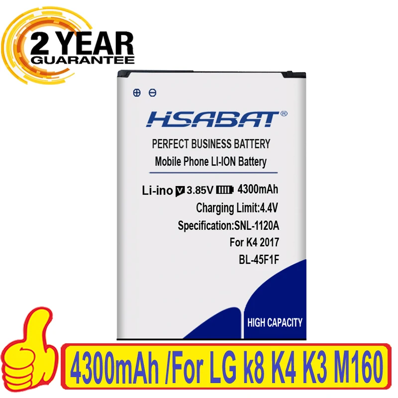 HSABAT топ бренд 100% Новый 4300 мАч фотоаккумулятор для LG K4 2017 / M160 Aristo MS210 /2017 версия K8 с