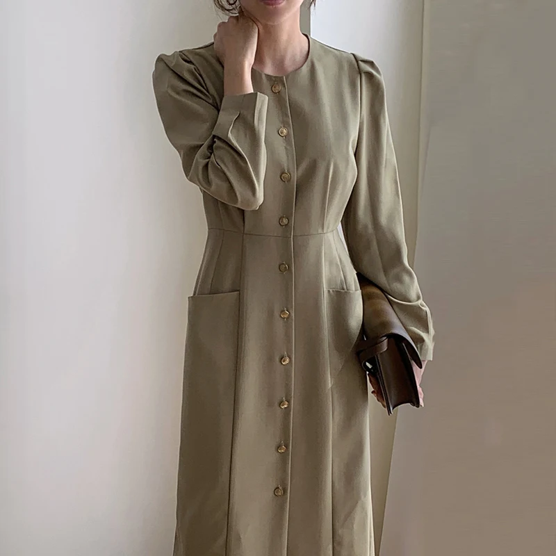 Solid Green Dresses Women Spring 2021 Long Sleeve Vintage High Waist Midi Dress Elegant Party Fall A-Line Korean Single-breasted
Solid Green Dresses Women Spring 2021 Long Sleeve Vintage High Waist Midi Dress Elegant Party Fall A-Line Korean Single-breasted