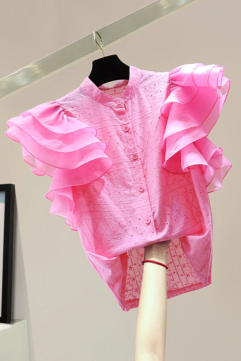Hollow Embroidery Cotton Shirt Women Clothes 2021 Summer Slimming Ruffled Short Sleeves Casual Shirts Female Blouse Mujer Blusa
Hollow Embroidery Cotton Shirt Women Clothes 2021 Summer Slimming Ruffled Short Sleeves Casual Shirts Female Blouse Mujer Blusa