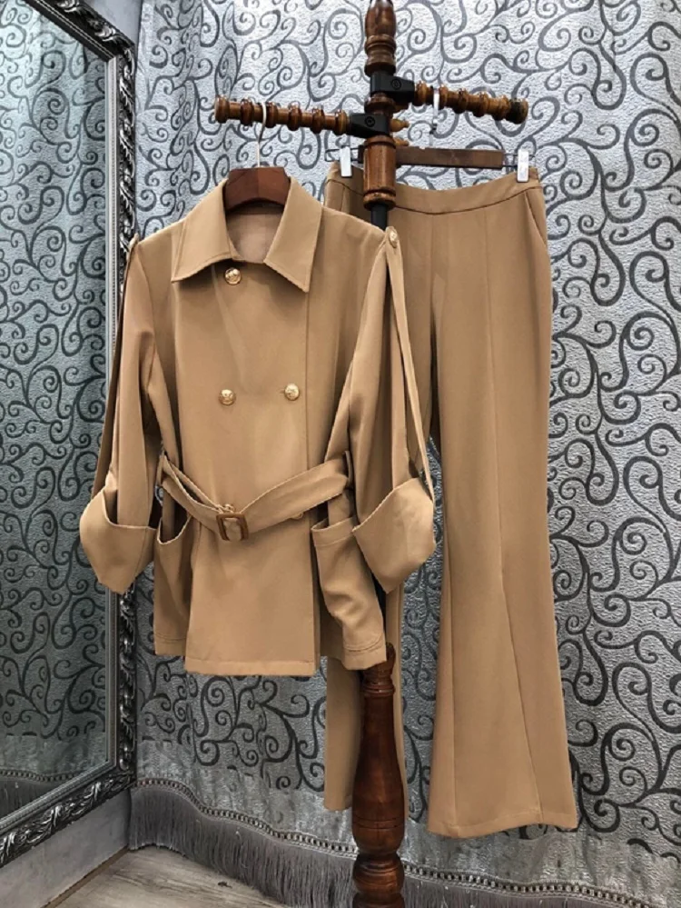2020 Autumn Fashion Jacket Set High Quality Women Turn-down Collar Double Breasted Coat Jacket+Full Length Split Pant Sets 2pc
2020 Autumn Fashion Jacket Set High Quality Women Turn-down Collar Double Breasted Coat Jacket+Full Length Split Pant Sets 2pc